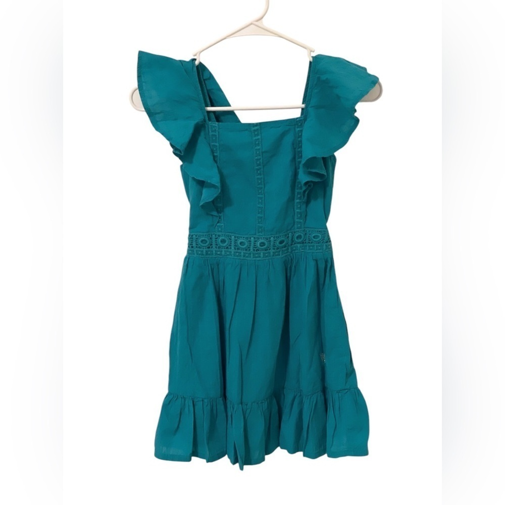 Guess | Girls Bluish Green Ruffled Sundress with Flutter Sleeves‎